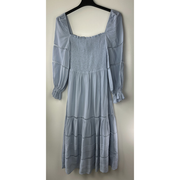 Reformation Jessy Dress Smocked Midi Dress Mineral Blue Boho Women's Size 6 - Picture 2 of 16